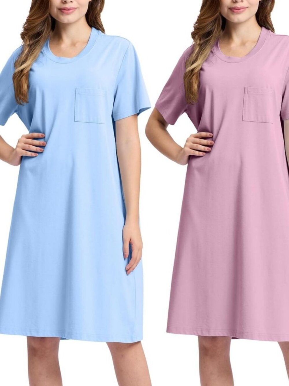 2 Pack Bamboo Cooling Nightgowns Oversized Short Sleeve Sleepshirts
